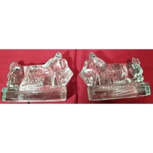 Vintage~Pair of Glass Scottie Bookends~SO CUTE~Could Also Use as Paperweights